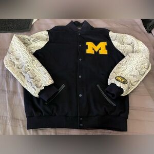 Varsity Jacket Coat Snakeskin Leather Sleeves Mens sz 2XL 3XL BornInSkin-Custom